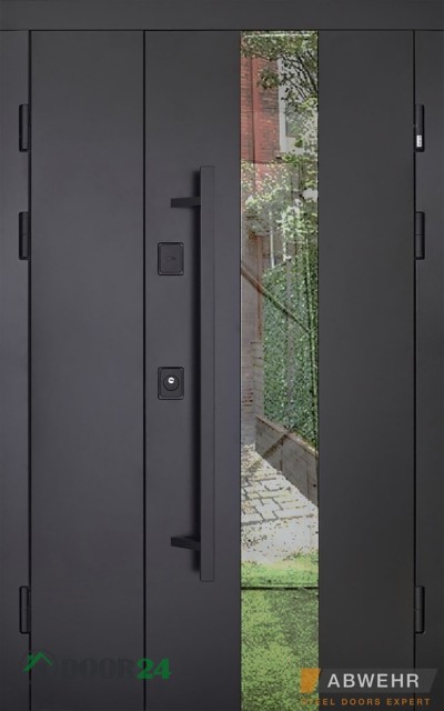 ABWEHR Cottage 496 UFO Black 1200 полуторні фанера склопакет терморозрив ручка-рейлінг RAL 9005 // чорна шагрень (декор на вибір)